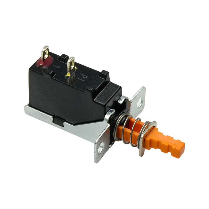 How does a self locking push switch provide safe and stable power supply to a fan heater?